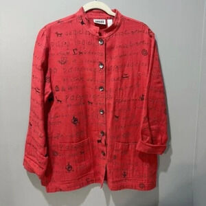 Vtg Y2K Chico’s Womens Red Jacket Cotton Ethnic Mock Neck Long Sleeve Medium